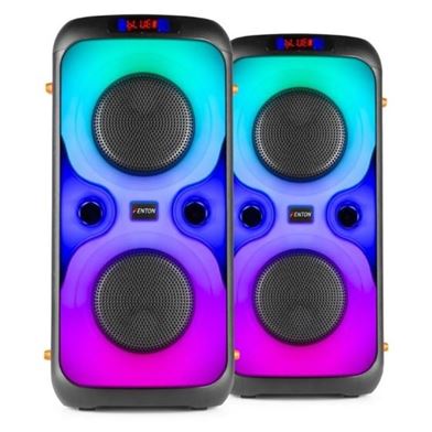 Fenton BoomBox440 set - 2 accu partyboxen met microfoon en LED's -